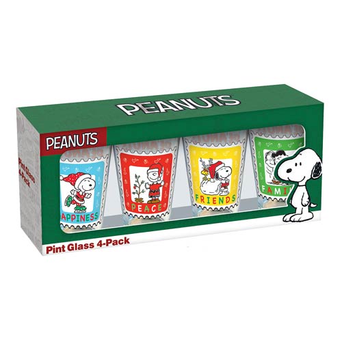 Peanuts Christmas Stamp Pint Glass 4-Pack